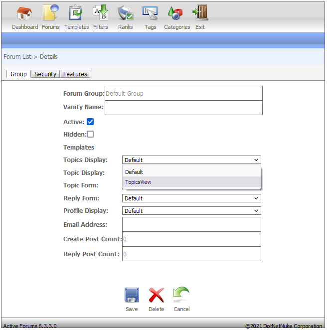 Control Panel Select Template