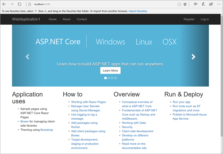 Web application open in Microsoft Edge on localhost